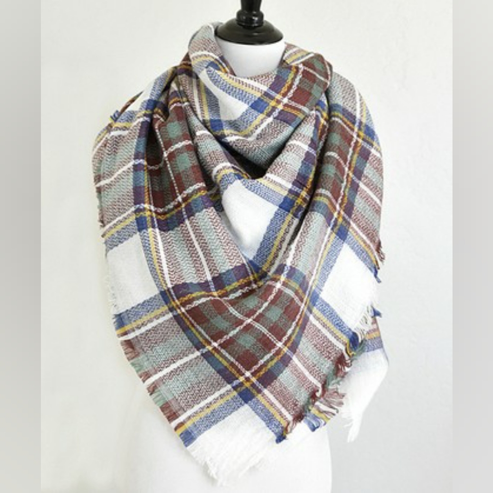 🌟2 / $20🌟NWOT BROWN & NAVY PLAID BLANKET SCARF